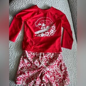 GAP Red Kids Swim Set Coverup, Swim Trunks, and Rashguard with Mickey Mouse